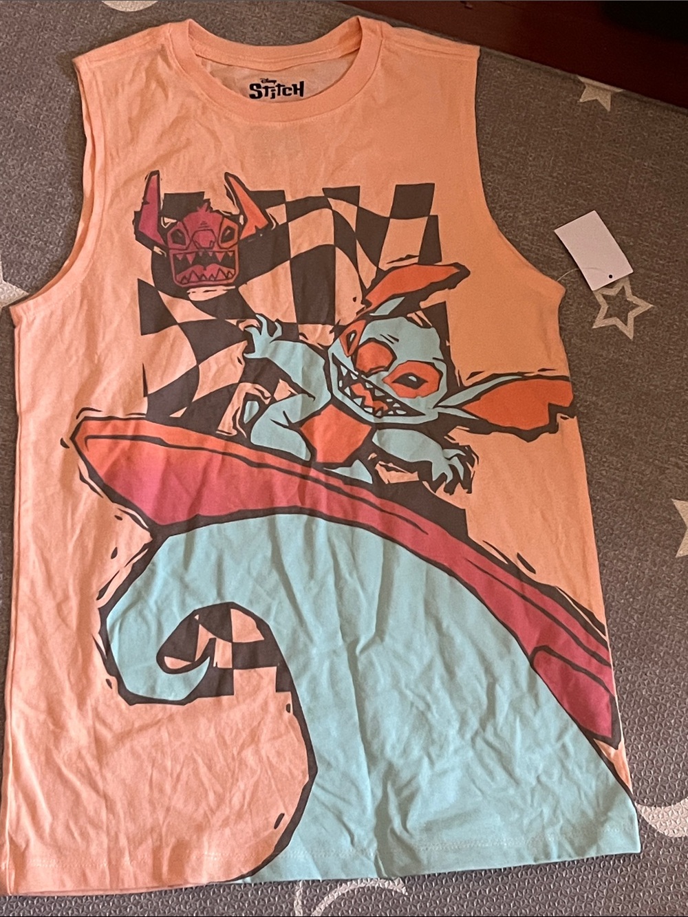 Disney Peach Tank Top with Blue & Coral Surf Graphic XL unisex tee